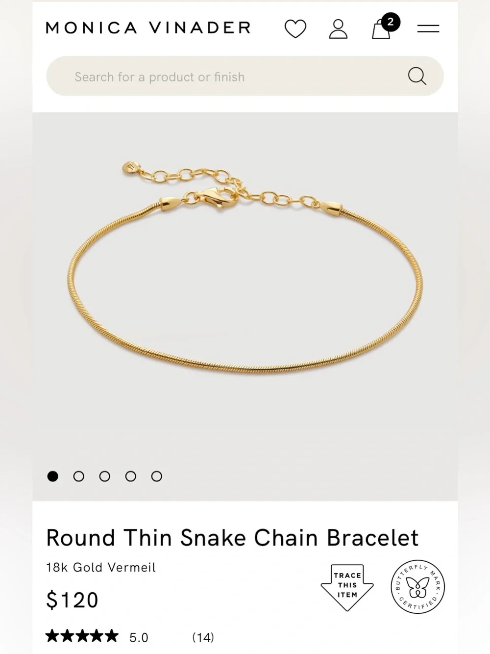 Monica Vinader Round Thin Snake Chain Bracelet